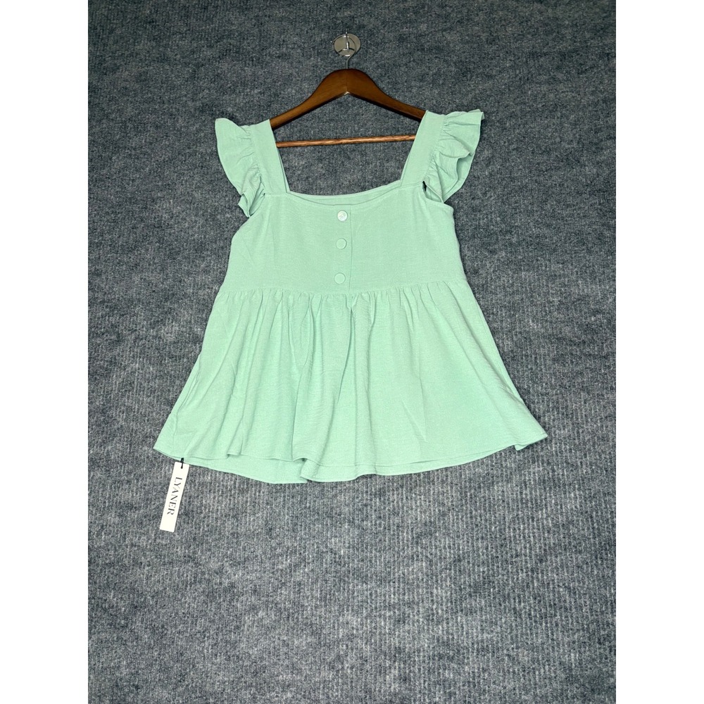 Lyaner Mint Green Ruffle Sleeve Babydoll Peplum Top Small NWT